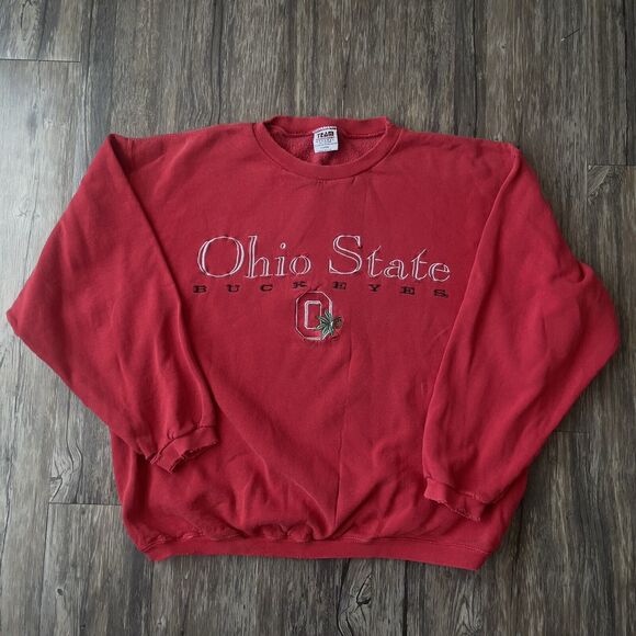 Vtg Ohio State Buckeyes Sweatshirt Team Edition Apparel USA Made Distressed Sz L - Picture 1 of 10
